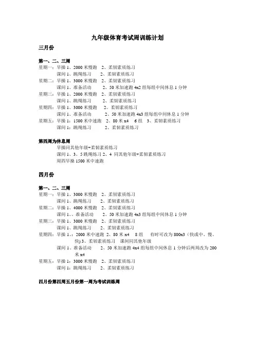 九年级体育考试周训练计划