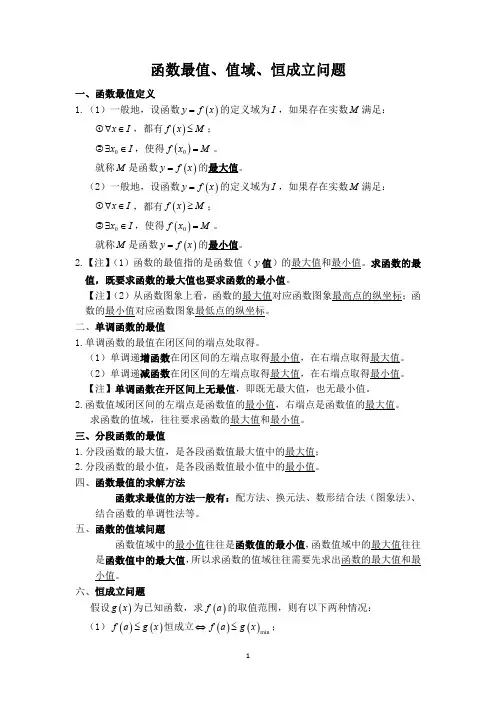 高中数学高频考点——函数最值、值域、恒成立问题知识点总结