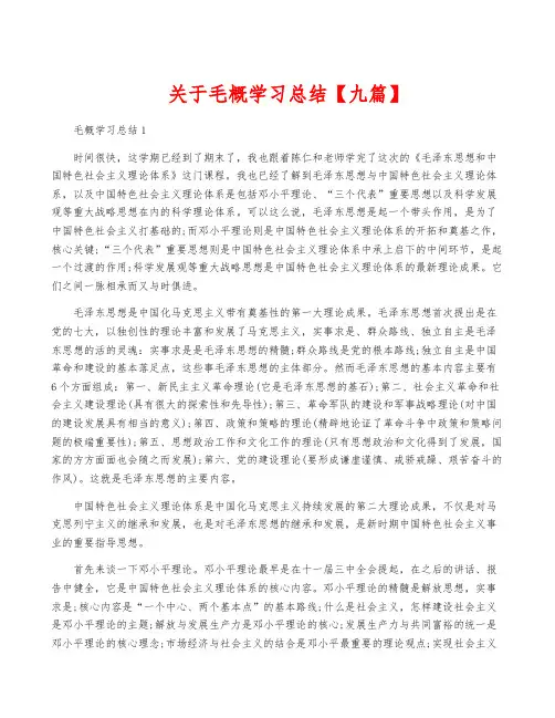 关于毛概学习总结【九篇】