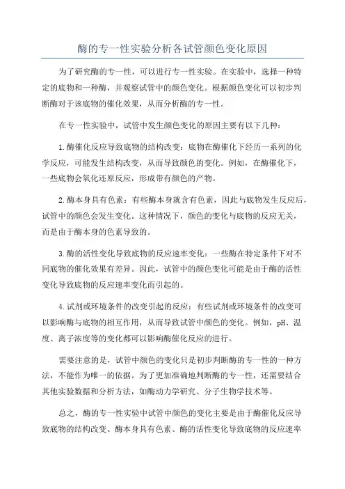 酶的专一性实验分析各试管颜色变化原因