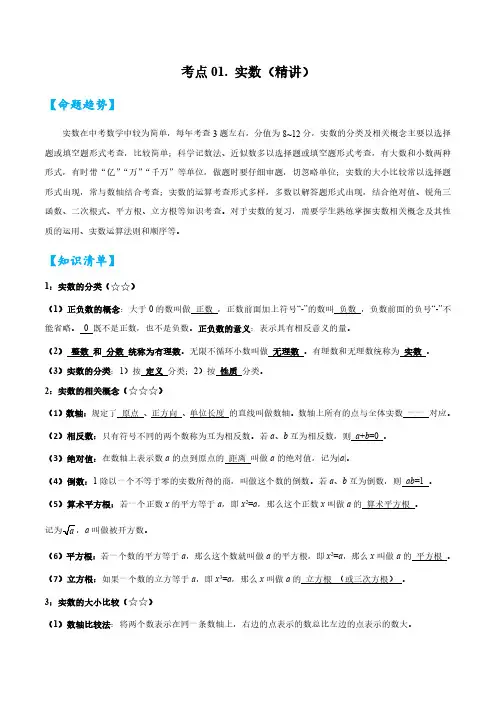 考点01 实数(精讲)(原卷版)