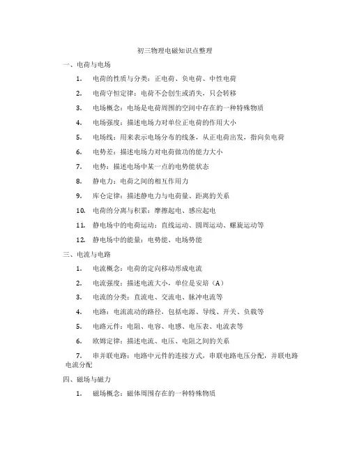 初三物理电磁知识点整理