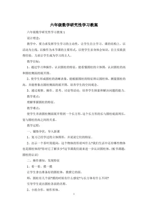 六年级数学研究性学习教案