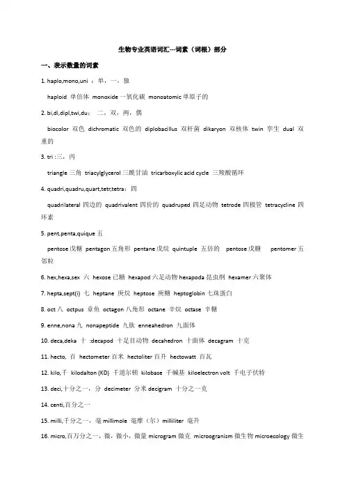 生物专业英语词汇 词素词根部分