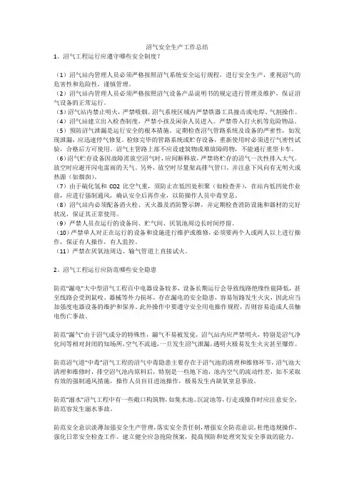 沼气安全生产工作总结安全生产