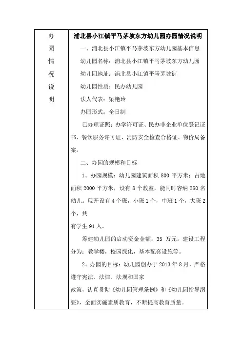 东方幼儿园办园情况说明