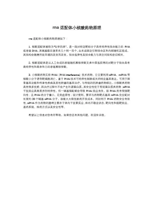 rna适配体小核酸药物原理