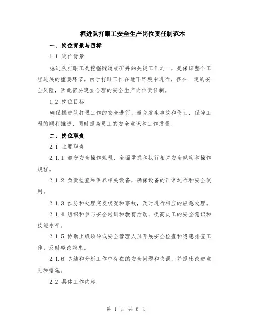 掘进队打眼工安全生产岗位责任制范本（2篇）