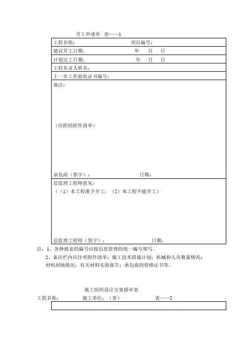 建设工程常用表格大全