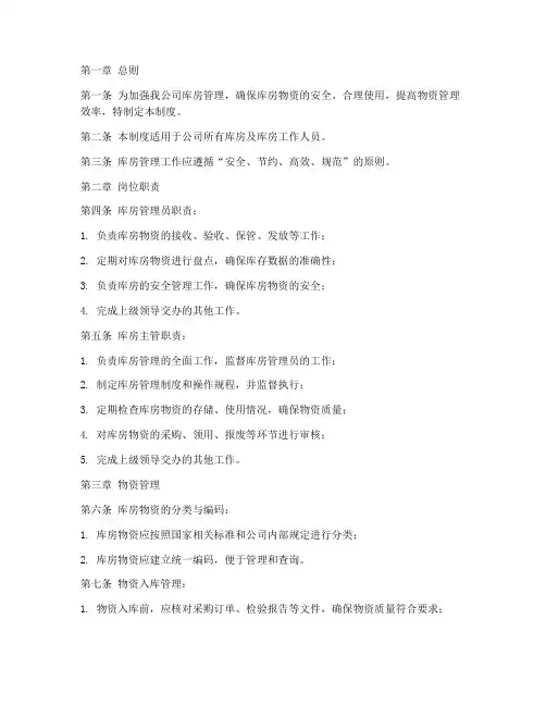 铸造企业库房管理制度范本