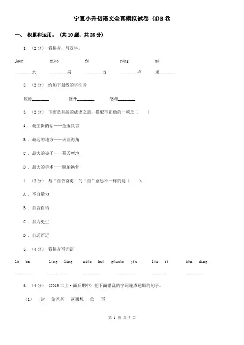宁夏小升初语文全真模拟试卷 (4)B卷