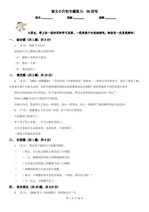 语文小升初专题复习：08仿写