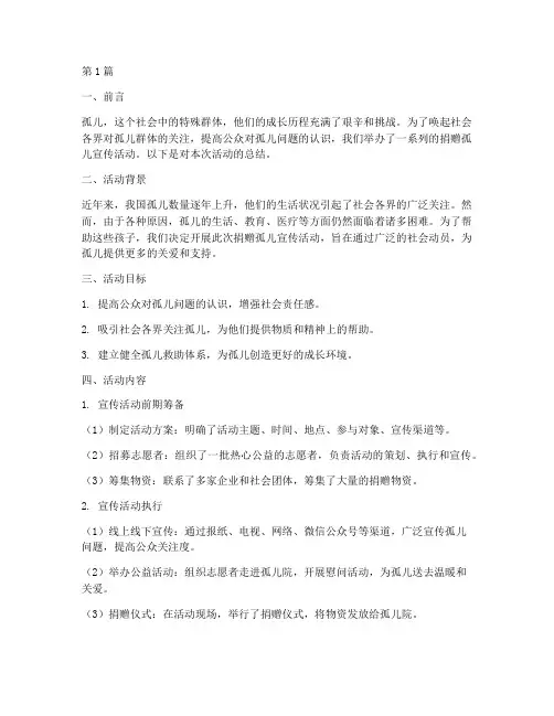 捐赠孤儿宣传活动总结范文(3篇)