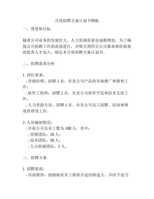月度招聘方案计划书模板