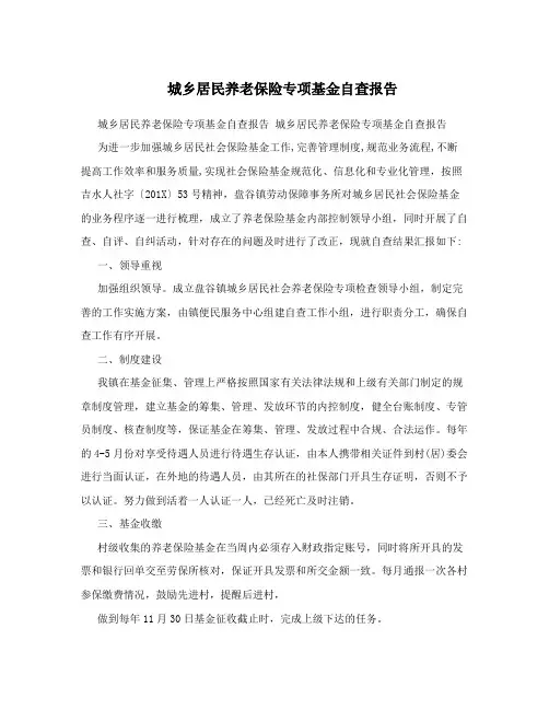 城乡居民养老保险专项基金自查报告