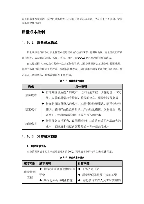 质量成本控制：成本构成、预防成本、鉴定成本、故障成本控制