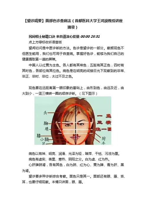 【望诊精要】面部色诊查病法（首都医科大学王鸿谟教授讲座摘录）