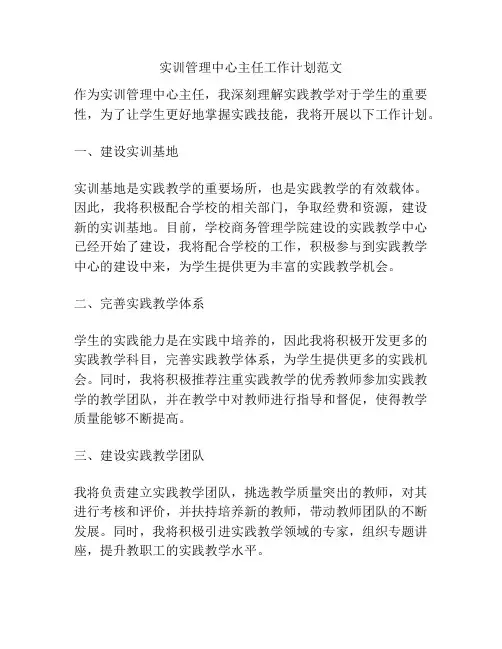 实训管理中心主任工作计划范文