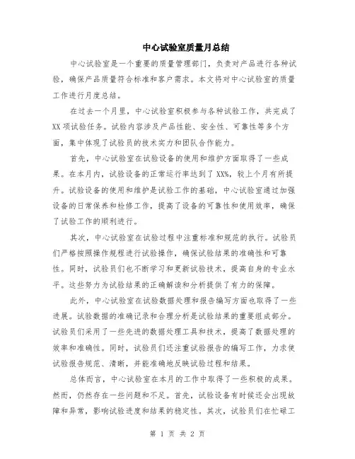 中心试验室质量月总结