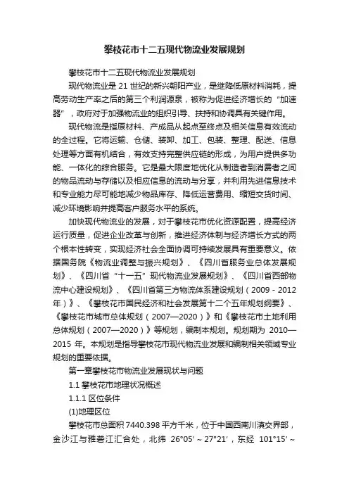 攀枝花市十二五现代物流业发展规划