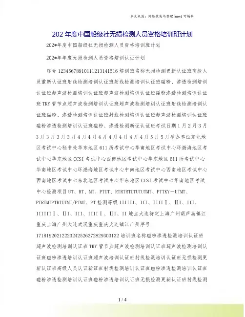 202年度中国船级社无损检测人员资格培训班计划