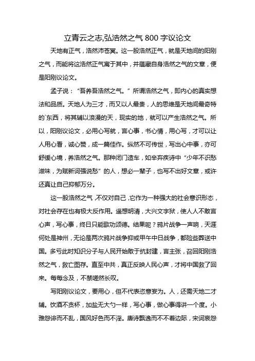 立青云之志,弘浩然之气800字议论文