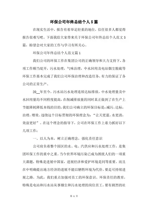 环保公司年终总结个人5篇