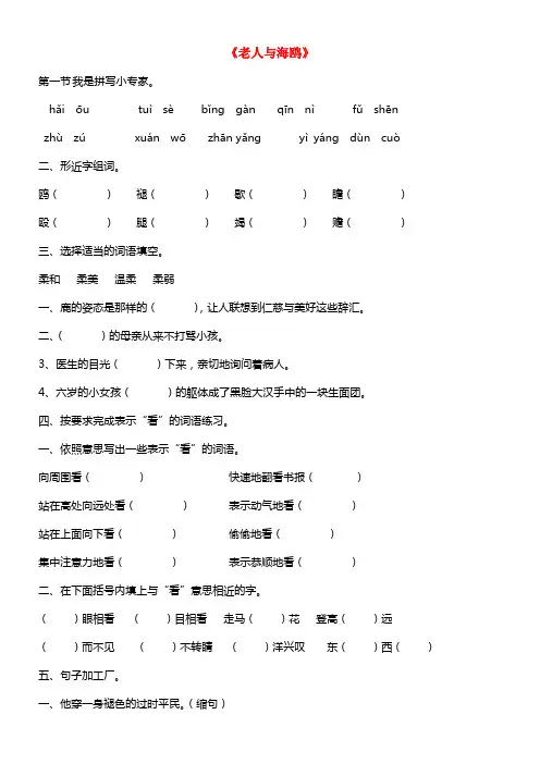 五年级语文下册 第二单元 9《老人与海鸥》一课一练（无答案） 语文S版(1)
