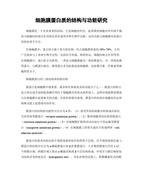 细胞膜蛋白质的结构与功能研究