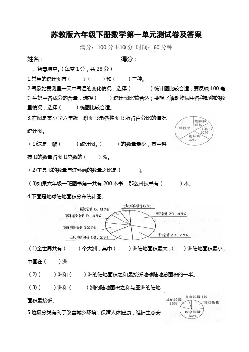 最新苏教版数学六年级下册第一单元测试卷及答案(4套)