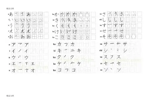 五十音图手写体临摹字帖(平假名-片假名上下对照)教学提纲