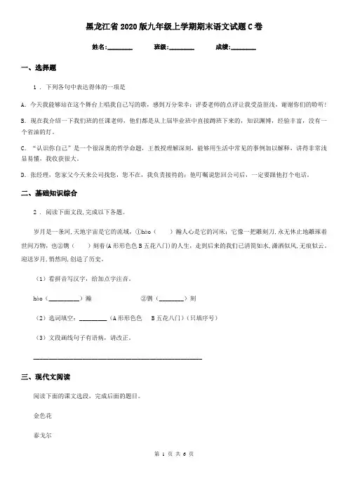 黑龙江省2020版九年级上学期期末语文试题C卷
