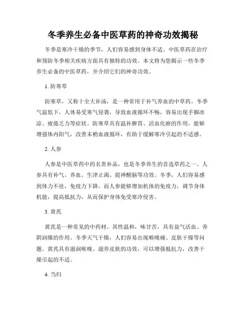 冬季养生必备中医草药的神奇功效揭秘
