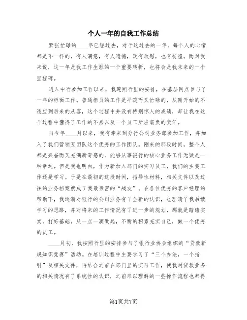个人一年的自我工作总结(4篇)