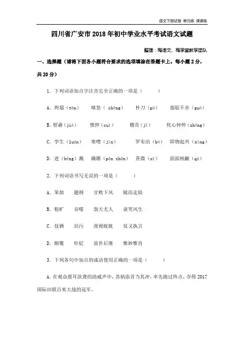 四川省广安市2018年中考语文试题.docx