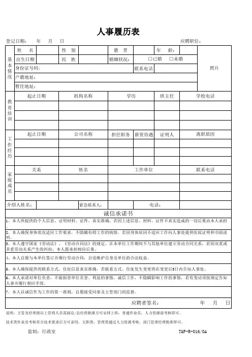 人事履历表
