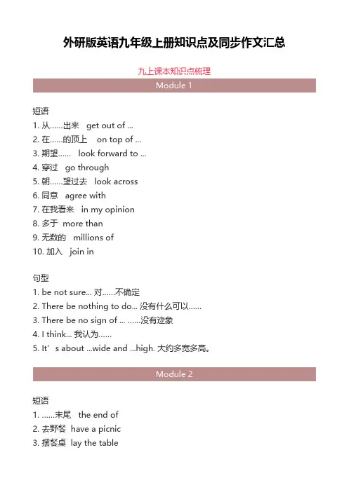 外研版英语九年级上册知识点及同步作文汇总