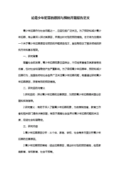 论青少年犯罪的原因与预防开题报告范文