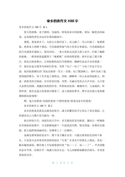 家乡的夜作文400字