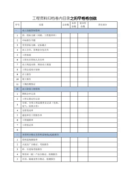 工程资料归档目录表