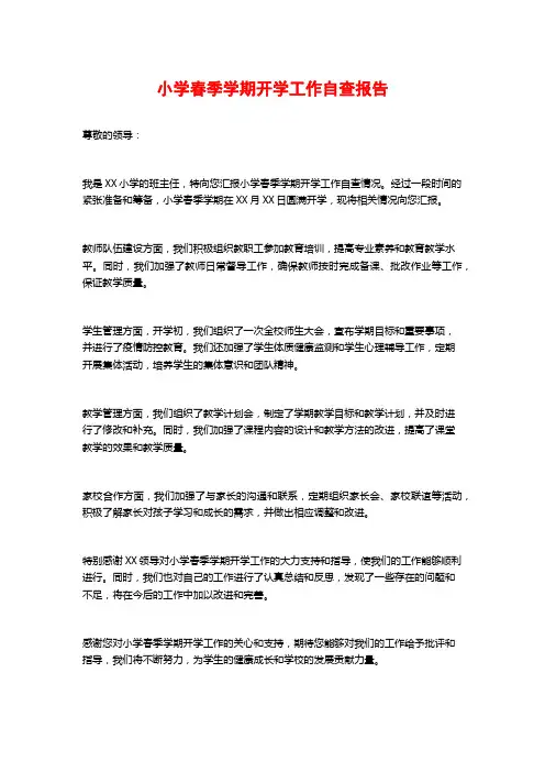 小学春季学期开学工作自查报告