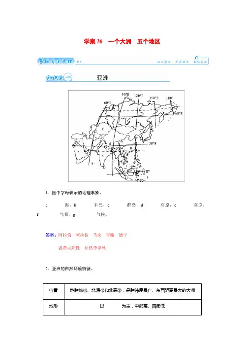 【金版学案】2015届高考地理总复习(基础自主梳理+随堂巩固落实)一个大洲 五个地区学案(含解析)