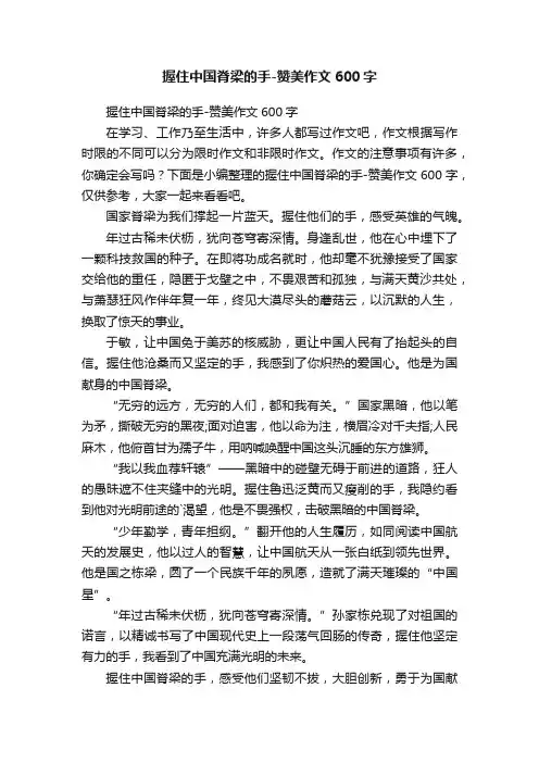 握住中国脊梁的手-赞美作文600字