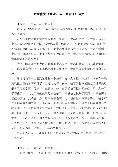 初中作文《生活,是一面镜子》范文