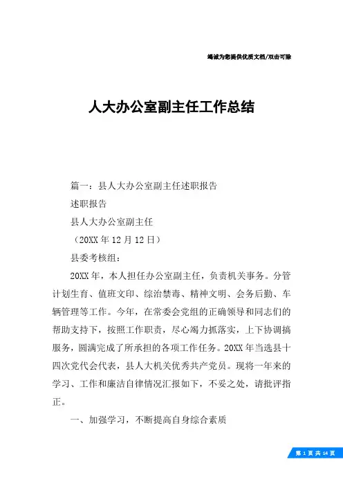 人大办公室副主任工作总结
