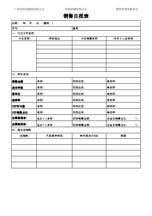 店铺销售日报表