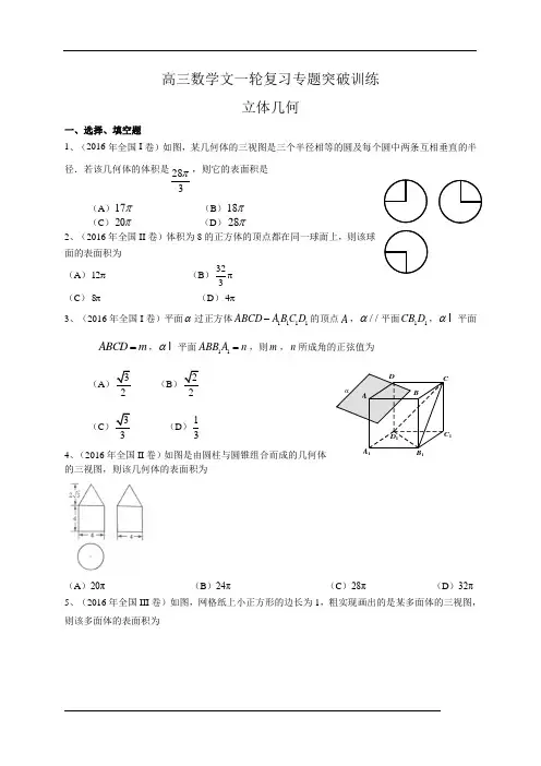 高考数学(文)一轮复习专题训练：立体几何(含答案)