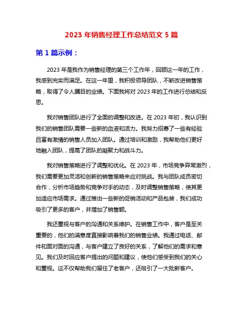 2023年销售经理工作总结范文5篇