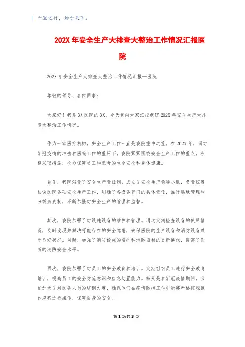 202X年安全生产大排查大整治工作情况汇报医院