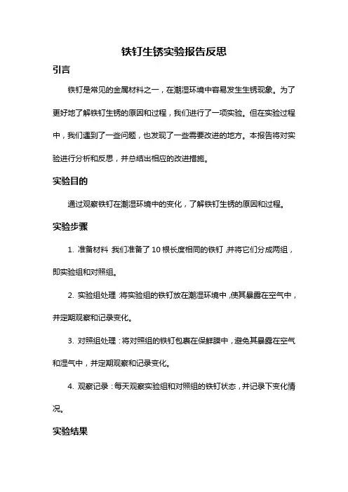 铁钉生锈实验报告反思